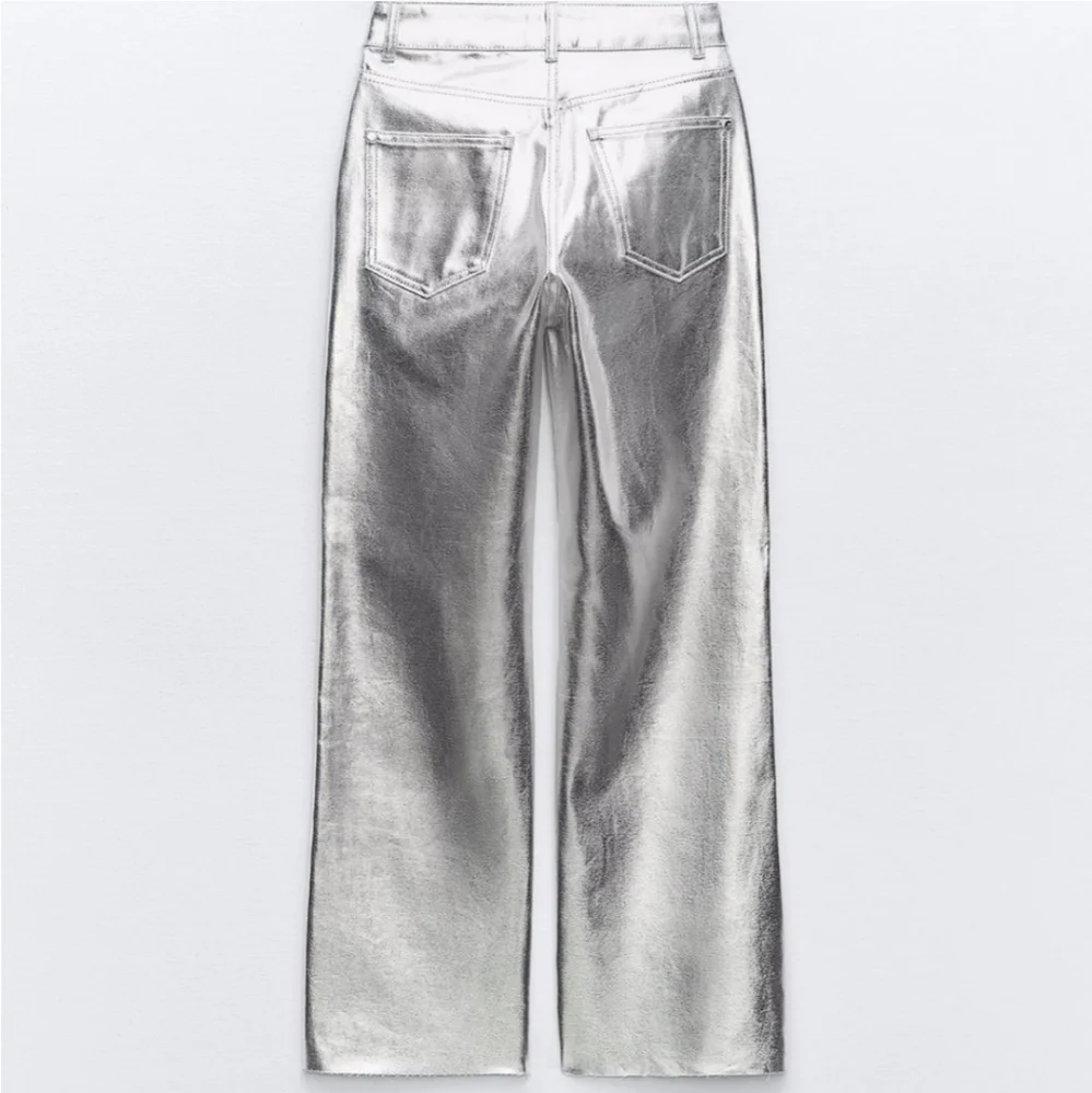 Zara SET  2 pc Metallic Crop Jacket and  Jeans size S and 0 Silver Foil_14